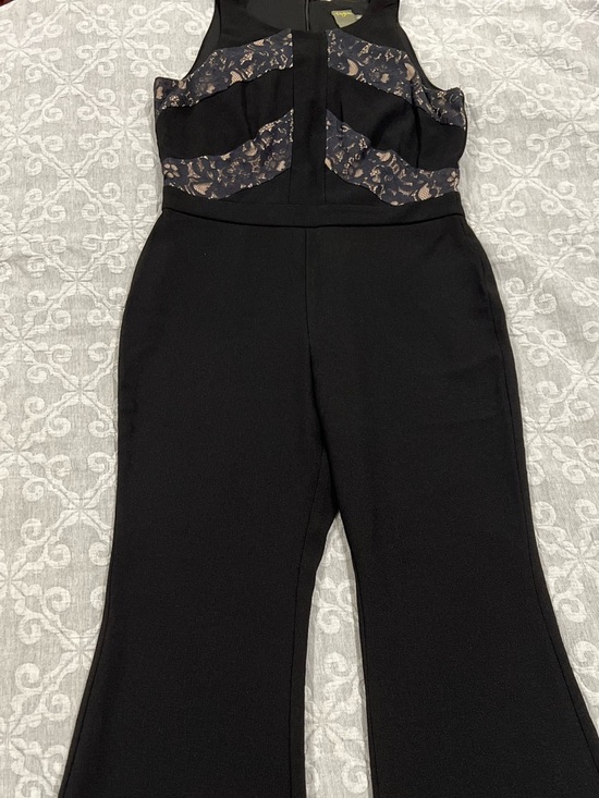 Taylor Pants - Taylor Black Lace-Panel Flare Jumpsuit
